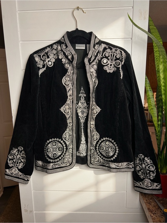 Chico's Jackets & Blazers - Chico's Black Velvet Jacket with Silver Embroidery